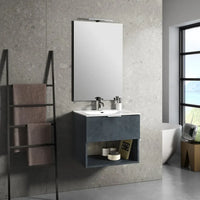 Mobile Bagno 60cm Sospeso Con Cassetto, Vano E Specchio - Blu Effetto Pietra