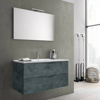 Mobile Bagno Sospeso Effetto Pietra 80cm Due Cassetti e Specchio con Lampada - Blu Effetto Pietra