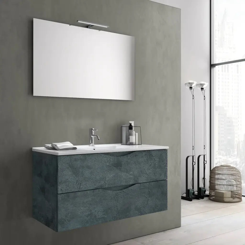 Composizione Bagno Sospesa Effetto Pietra 100cm - Blu Effetto Pietra