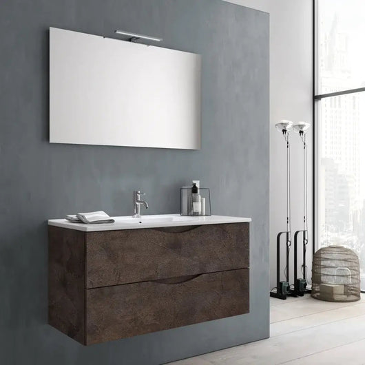 Composizione Bagno Sospesa Effetto Pietra 100cm - Marrone Effetto Pietra
