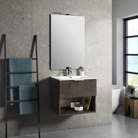 Mobile Bagno 60cm Sospeso Con Cassetto, Vano E Specchio - Marrone Effetto Pietra