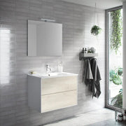 Mobile Bagno 80cm Sospeso Due Cassetti e Specchio - Rovere Alaska