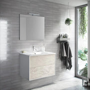 Composizione Mobile Bagno 70cm Sospeso Due Cassetti e Specchio - Avana Effetto Pietra