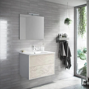 Mobile Bagno 80cm Sospeso Due Cassetti e Specchio - Avana Effetto Pietra