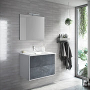 Composizione Mobile Bagno 70cm Sospeso Due Cassetti e Specchio - Blu Effetto Pietra