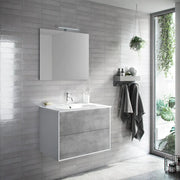 Mobile Bagno 80cm Sospeso Due Cassetti e Specchio - Cemento