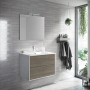 Mobile Bagno 80cm Sospeso Due Cassetti e Specchio - Rovere Cenere