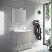 Mobile Bagno 60cm Sospeso Due Cassetti e Specchio - Grigio Londra