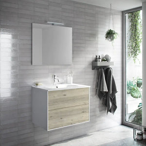 Composizione Mobile Bagno 70cm Sospeso Due Cassetti e Specchio - Pino Artico