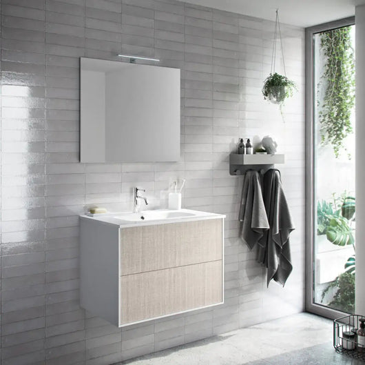 Composizione Mobile Bagno 70cm Sospeso Due Cassetti e Specchio - Yuta