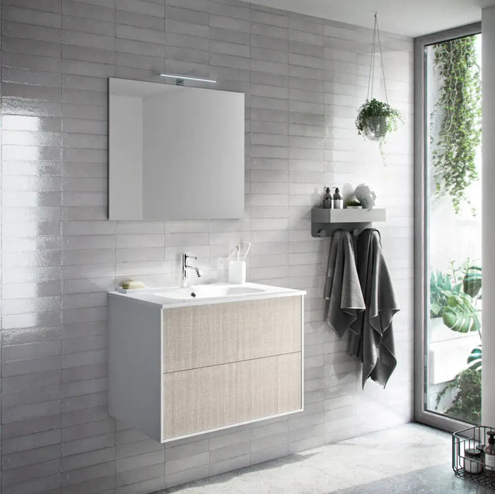 Mobile Bagno 80cm Sospeso Due Cassetti e Specchio - Yuta