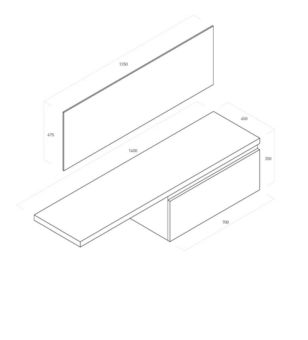 Composizione Mobile Bagno 70cm Sospeso Un Cassetto Specchio E Lampada - Cemento