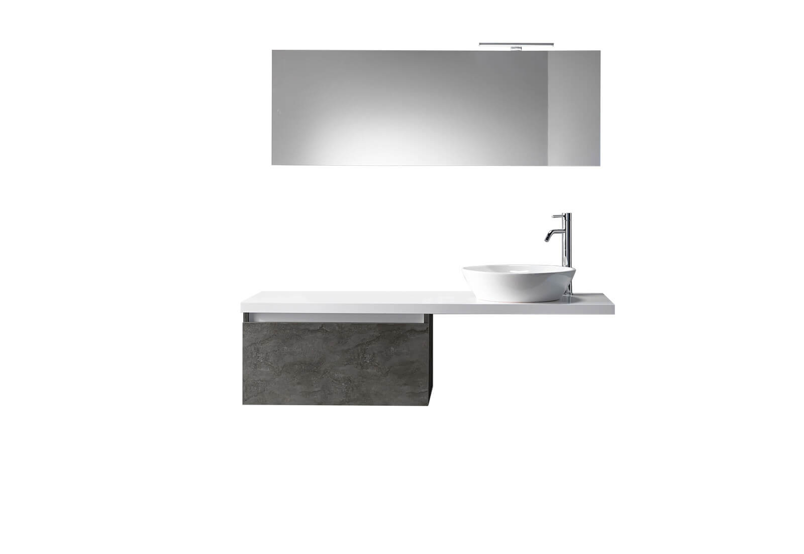 Composizione Mobile Bagno 70cm Sospeso Un Cassetto Specchio E Lampada - Ossido