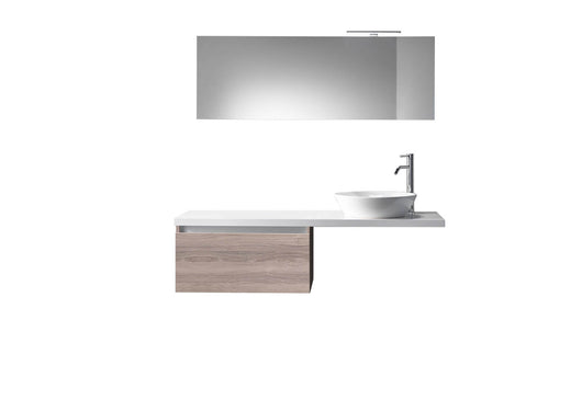 Composizione Mobile Bagno 70cm Sospeso Un Cassetto Specchio E Lampada - Tabacco Chiaro