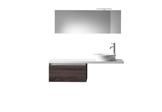 Composizione Mobile Bagno 70cm Sospeso Un Cassetto Specchio E Lampada - Tabacco Scuro