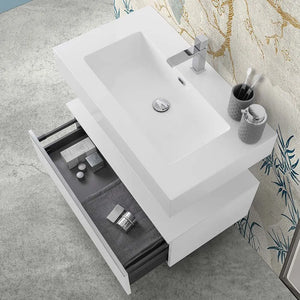 Mobile bagno 80 cm bianco lucido con lavabo sospeso e specchio Iside