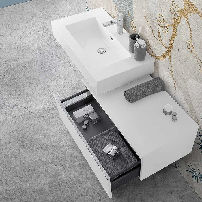 Mobile bagno 80 cm bianco lucido lavabo sospeso 100 cm Lodi e specchio Iside