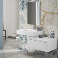 Mobile bagno 80 cm bianco lucido lavabo sospeso 100 cm Lodi e specchio Iside