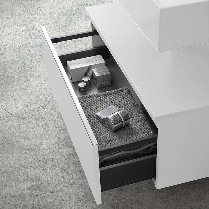 Mobile bagno 80 cm bianco lucido lavabo sospeso 100 cm Lodi e specchio Iside