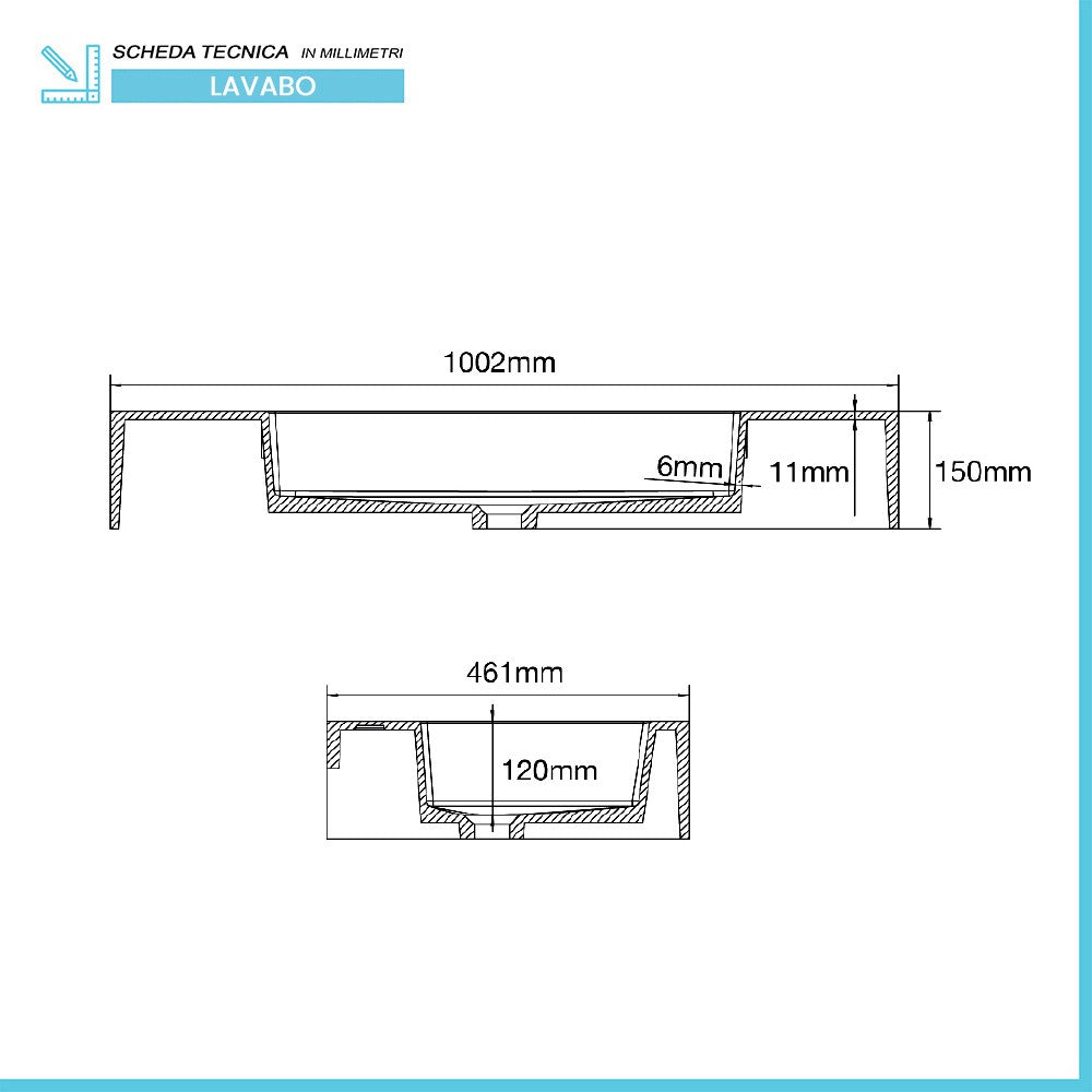 Mobile bagno 80 cm blu pastello lavabo sospeso 100 cm Lodi  e specchio Iside
