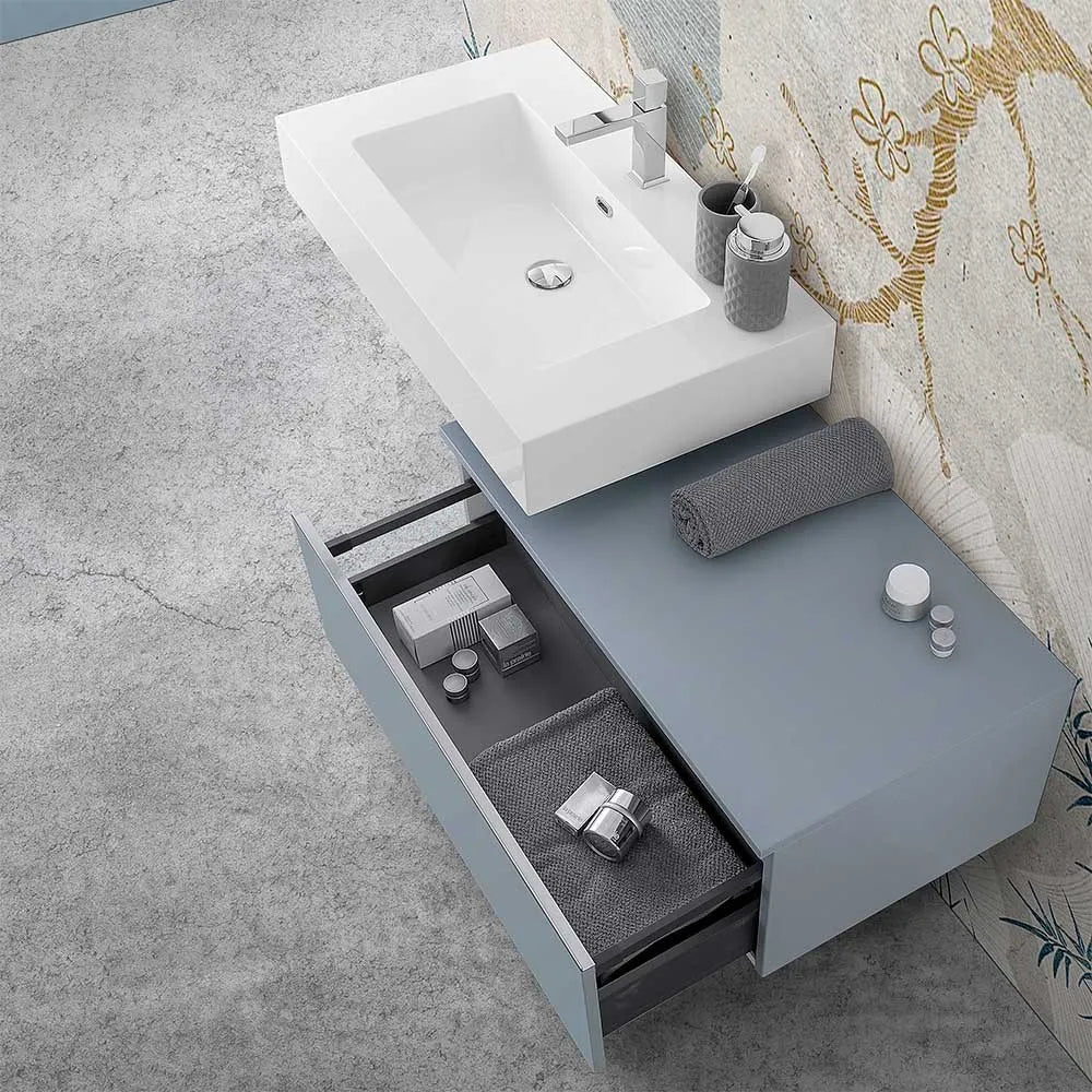 Mobile bagno 80 cm blu pastello lavabo sospeso 100 cm Lodi  e specchio Iside