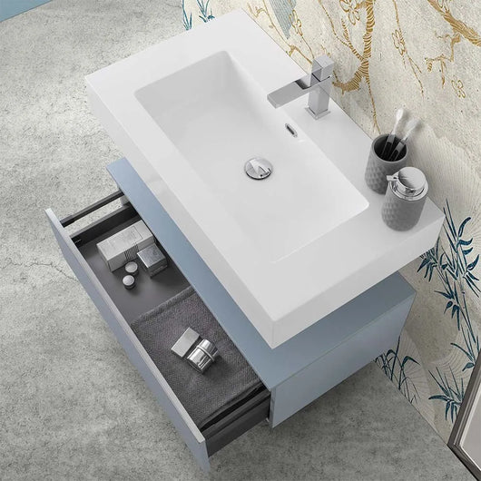 Mobile bagno  80 cm blu pastello lavabo sospeso e specchio Iside