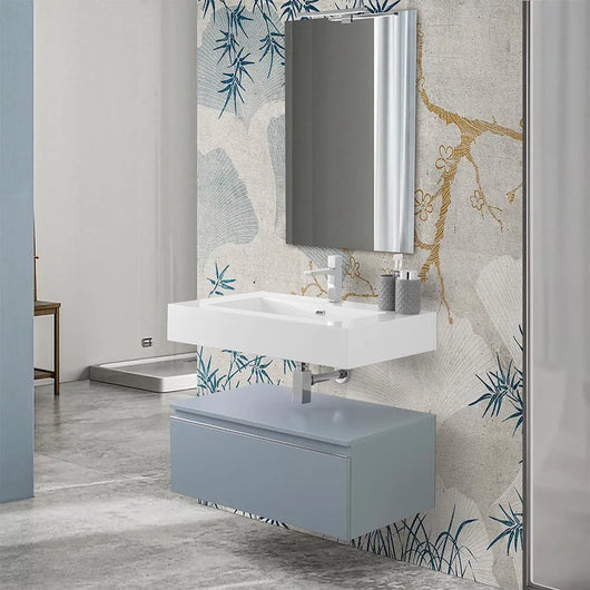 Mobile bagno  80 cm blu pastello lavabo sospeso e specchio Iside