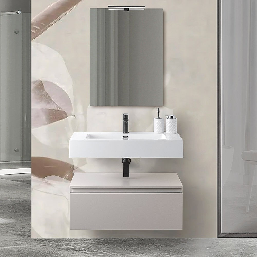 Mobile bagno  80 cm grigio perla con lavabo sospeso e specchio Iside