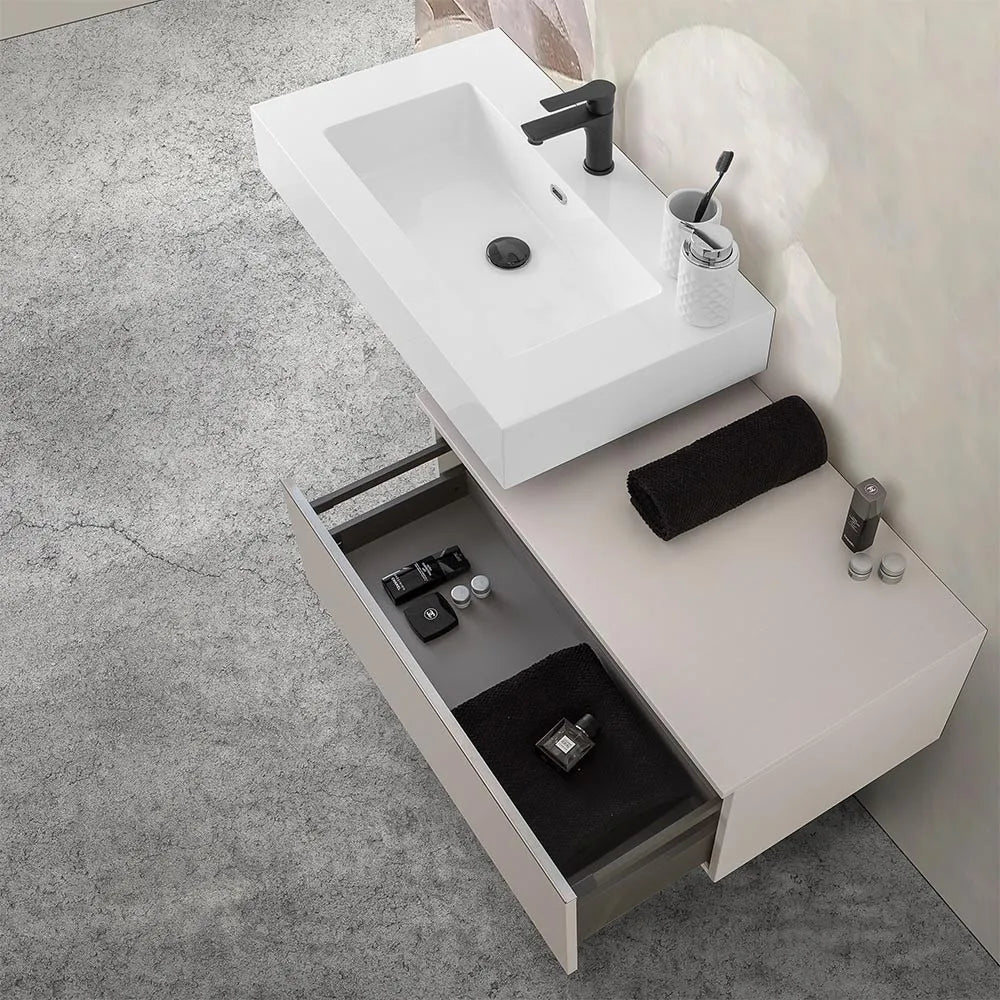 Mobile bagno 80 cm grigio perla lavabo sospeso 100 cm e specchio LED Iside
