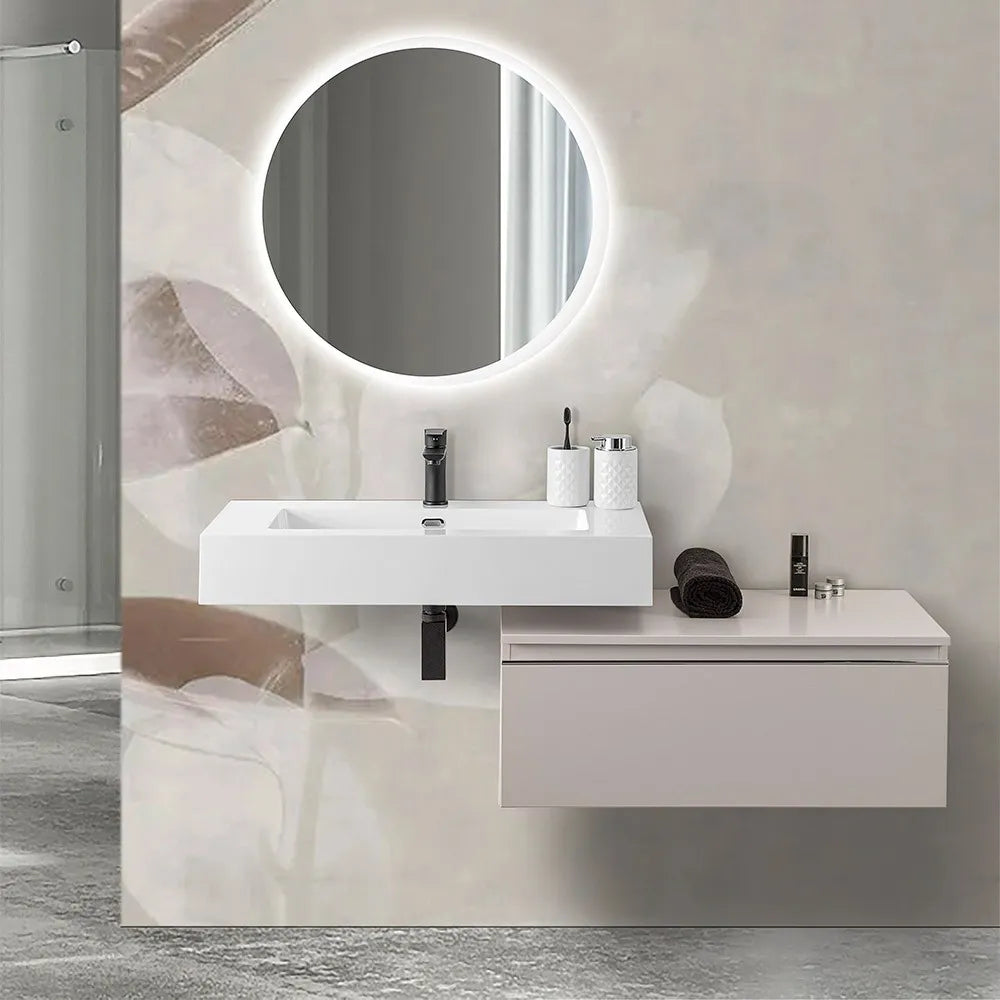 Mobile bagno 80 cm grigio perla lavabo sospeso 100 cm e specchio LED Iside