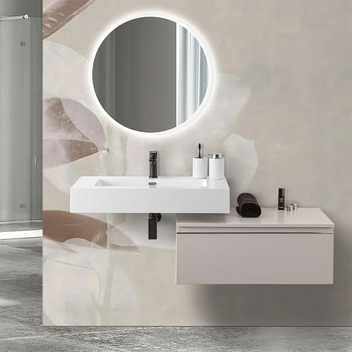 Mobile bagno 80 cm grigio perla lavabo sospeso 100 cm e specchio LED Iside