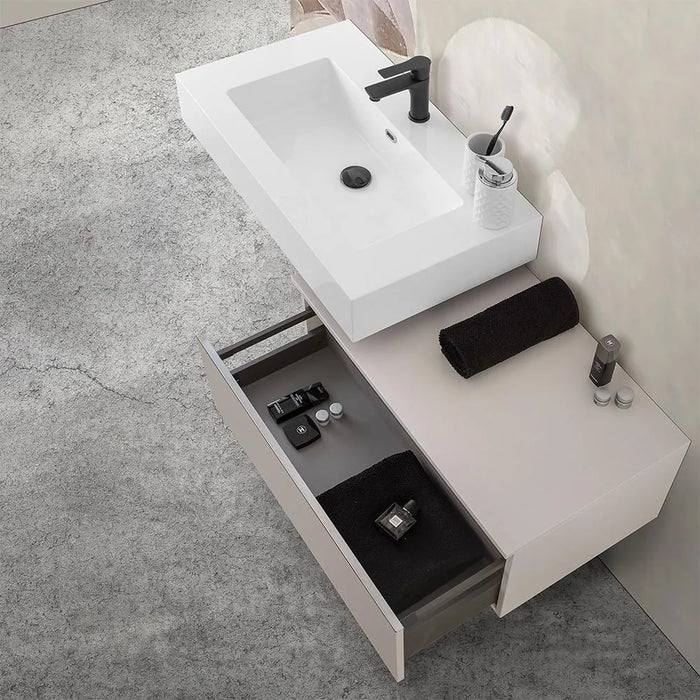 Mobile bagno 80 cm grigio perla lavabo sospeso 100 cm Lodi  e specchio Iside