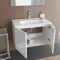 Composizione Mobile Bagno 80cm Sospeso Con 2 Ante e Specchio con Lampada - Bianco Laccato Lucido