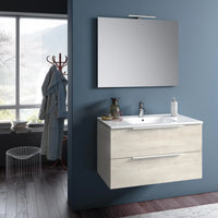Composizione Bagno 80cm Sospesa Con Due Cassetti E Specchio Con Lampada - Rovere Alaska
