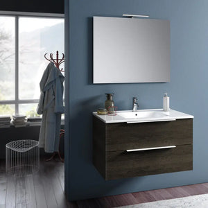 Composizione Bagno 80cm Sospesa Con Due Cassetti E Specchio Con Lampada - Testa di Moro