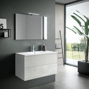 Composizione Mobile Bagno 90cm Sospeso Due Cassetti e Specchio Con Lampada - Avana Effetto Pietra