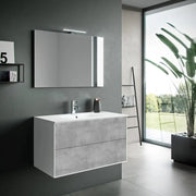 Composizione Mobile Bagno 100cm Sospeso Due Cassetti e Specchio Con Lampada - Cemento