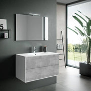 Composizione Mobile Bagno 90cm Sospeso Due Cassetti e Specchio Con Lampada - Cemento
