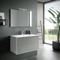 Composizione Mobile Bagno 100cm Sospeso Due Cassetti e Specchio Con Lampada - Grigio Londra