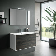 Composizione Mobile Bagno 100cm Sospeso Due Cassetti e Specchio Con Lampada - Testa di Moro