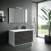 Composizione Mobile Bagno 100cm Sospeso Due Cassetti e Specchio Con Lampada - Ossido