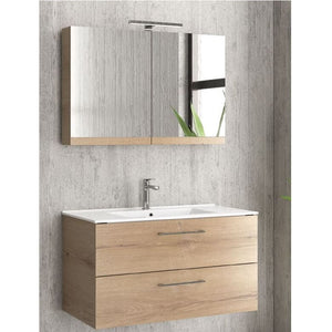 Mobile Bagno 90cm Sospeso Con Specchio Contenitore - New Elsa - Brown