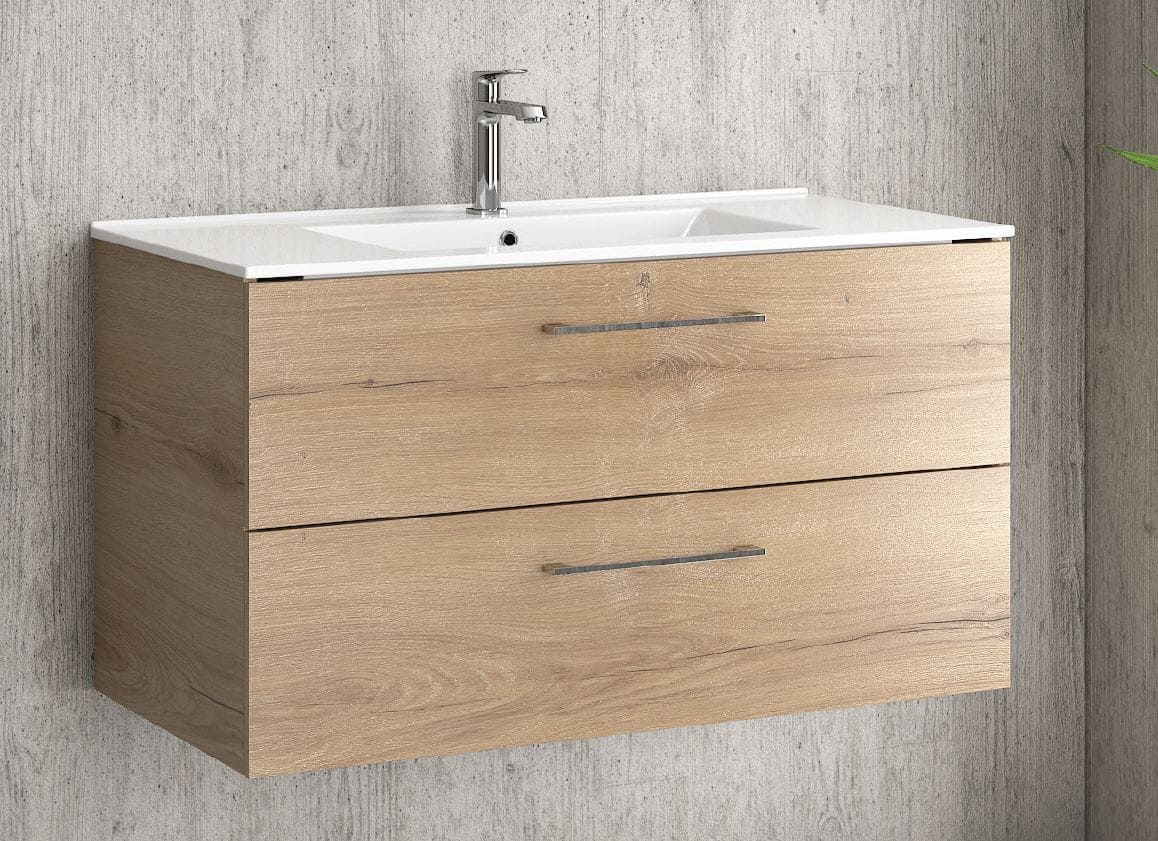 Mobile Bagno 90cm Sospeso Con Specchio Contenitore - New Elsa - Brown