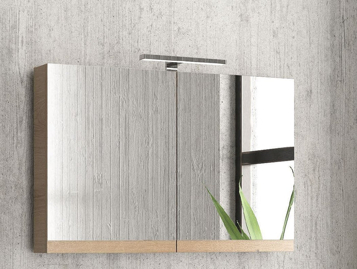 Mobile Bagno 90cm Sospeso Con Specchio Contenitore - New Elsa - Silver Oak
