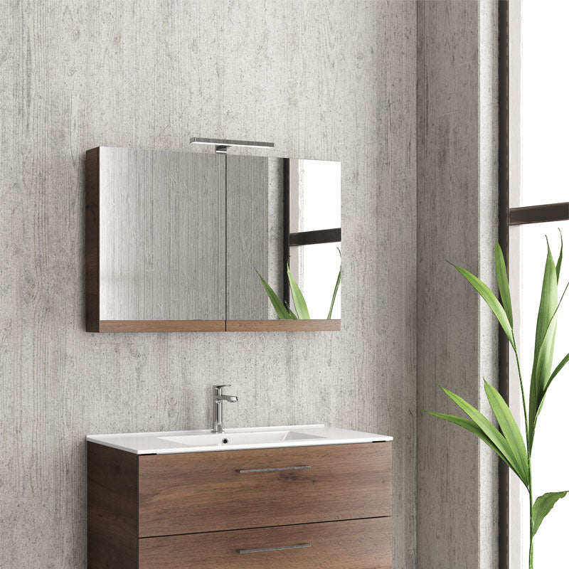 Mobile Bagno 90cm Sospeso Con Specchio Contenitore - New Elsa - Brown