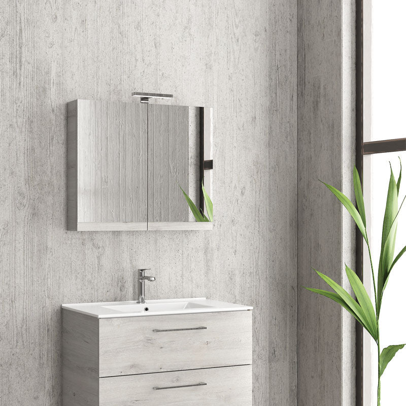 Mobile Bagno 90cm Sospeso Con Specchio Contenitore - New Elsa - Silver Oak