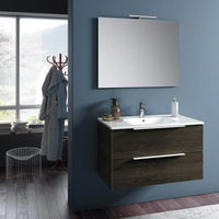 Mobile Bagno 90cm Sospeso Con Due Cassetti E Specchio Con Lampada - Testa di Moro