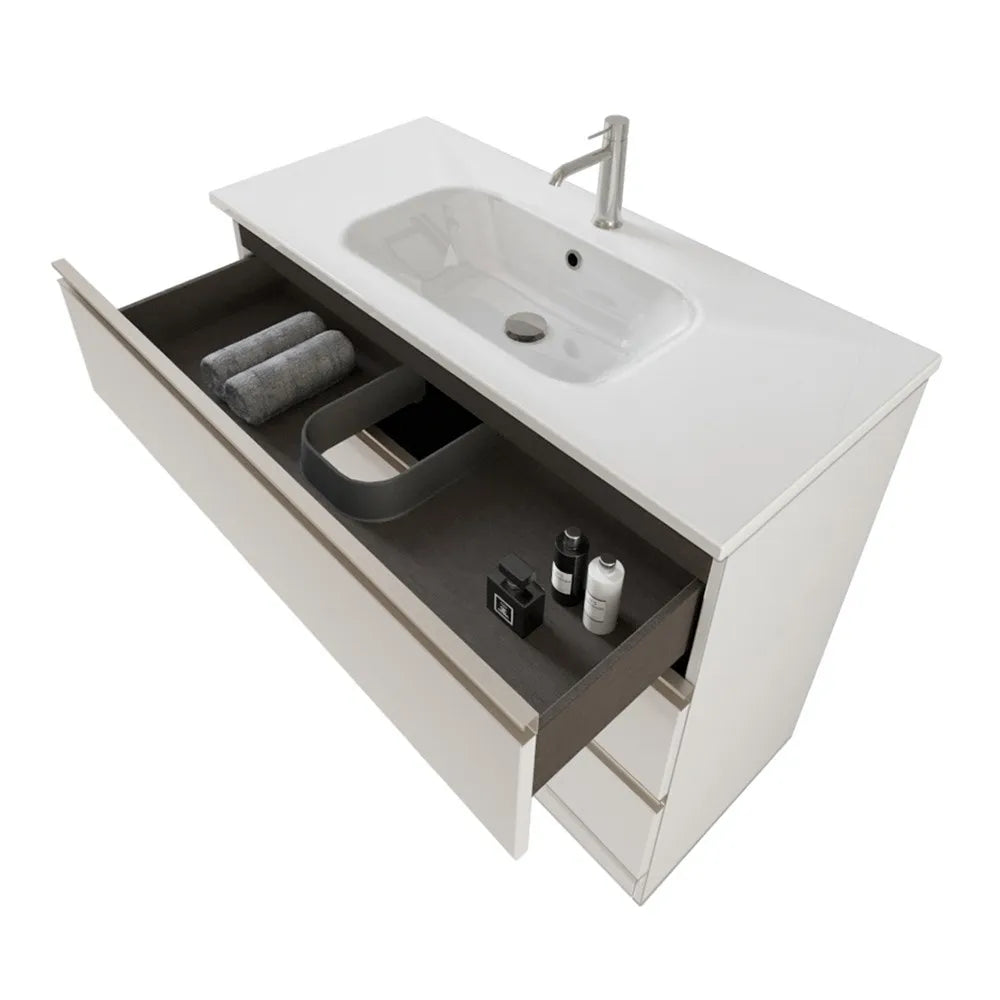 Mobile bagno a terra 100 cm Master bianco con lavabo e specchio