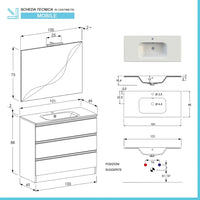 Mobile bagno a terra 100 cm Master bianco con lavabo e specchio