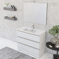 Mobile bagno a terra 100 cm Master bianco con lavabo e specchio
